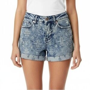 Mossimo Denim Shorts 2/26 Acid Wash Blue High‎ Rise Cuffed Distressed Festival